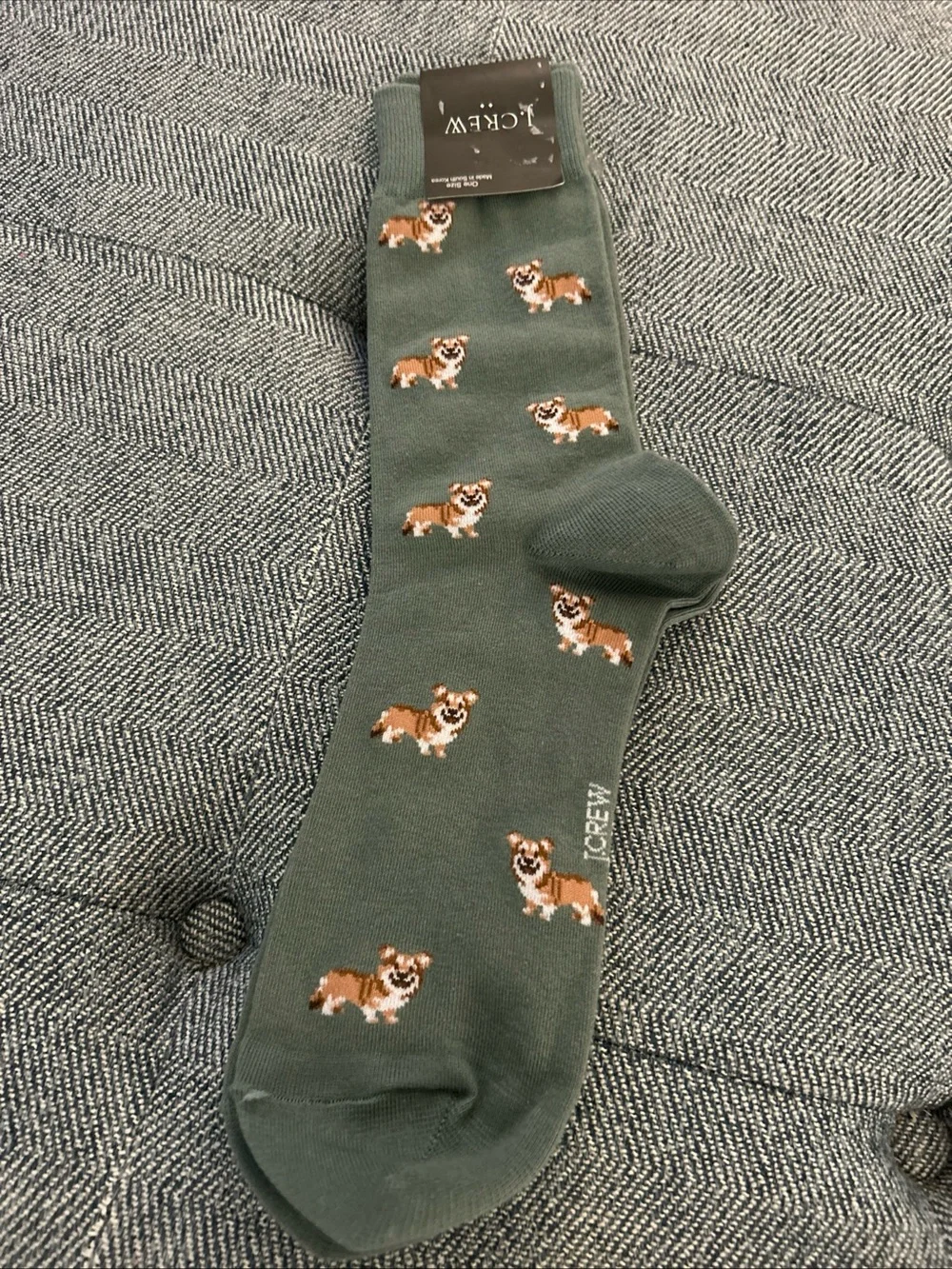 J CREW Socks One Size  Green Brown White Dogs Corgis- New